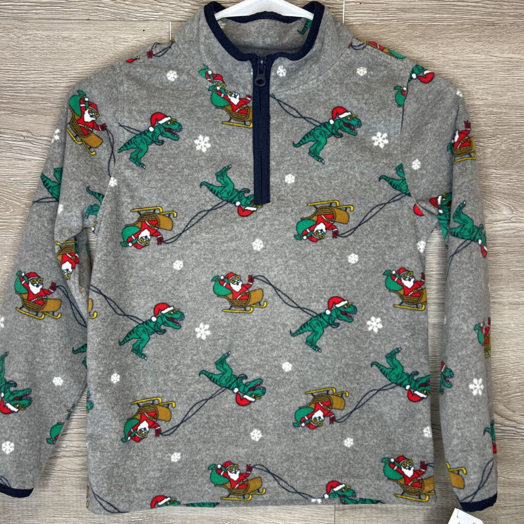 8: Grey Holiday Dino Pullover Fleece