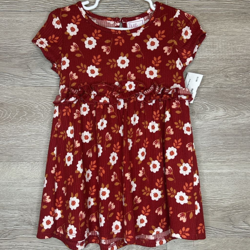 24M: Orange Floral Ribbed Dress