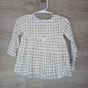 12M: White + Grey Grid Pattern L/S Dress