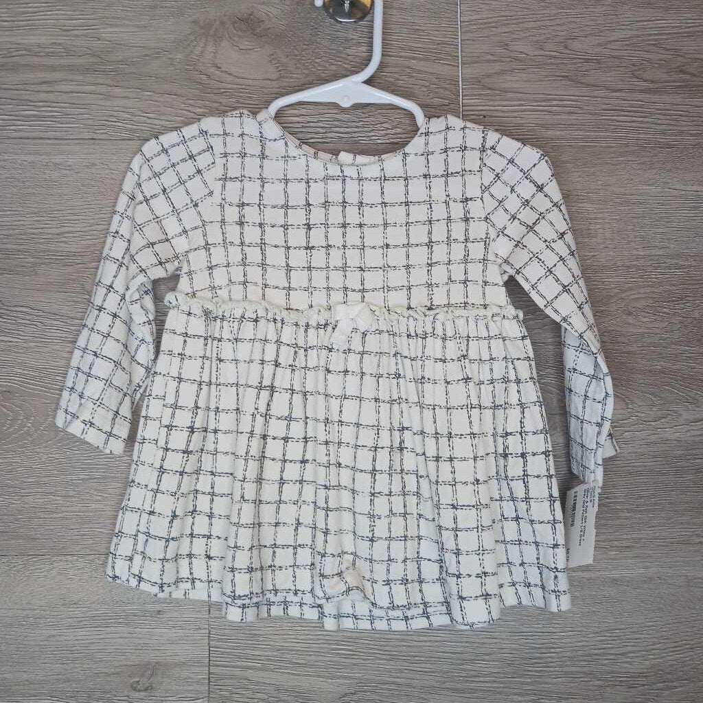 12M: White + Grey Grid Pattern L/S Dress