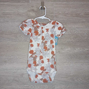 12-18M: Orange + Light Blue Floral Onesie