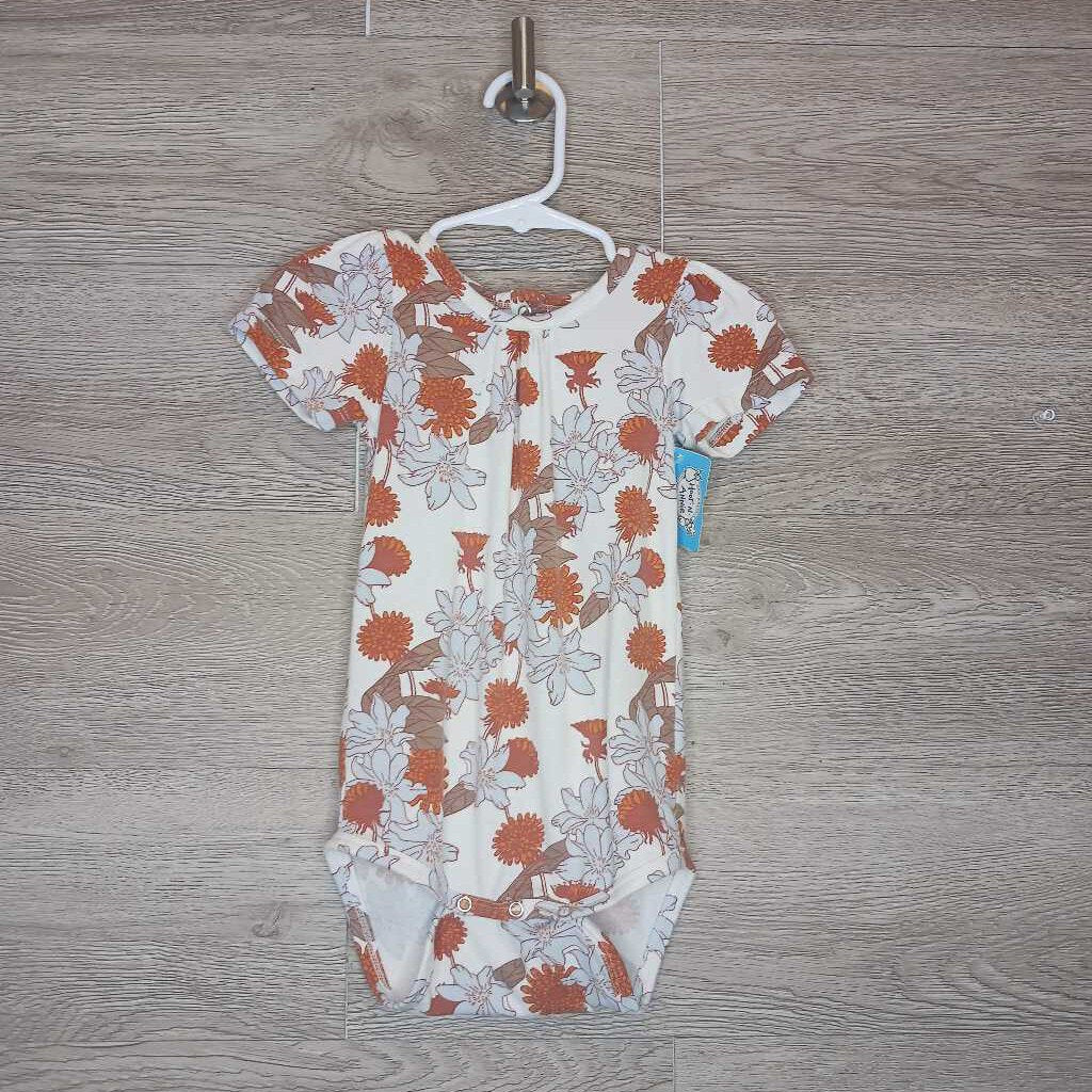 12-18M: Orange + Light Blue Floral Onesie