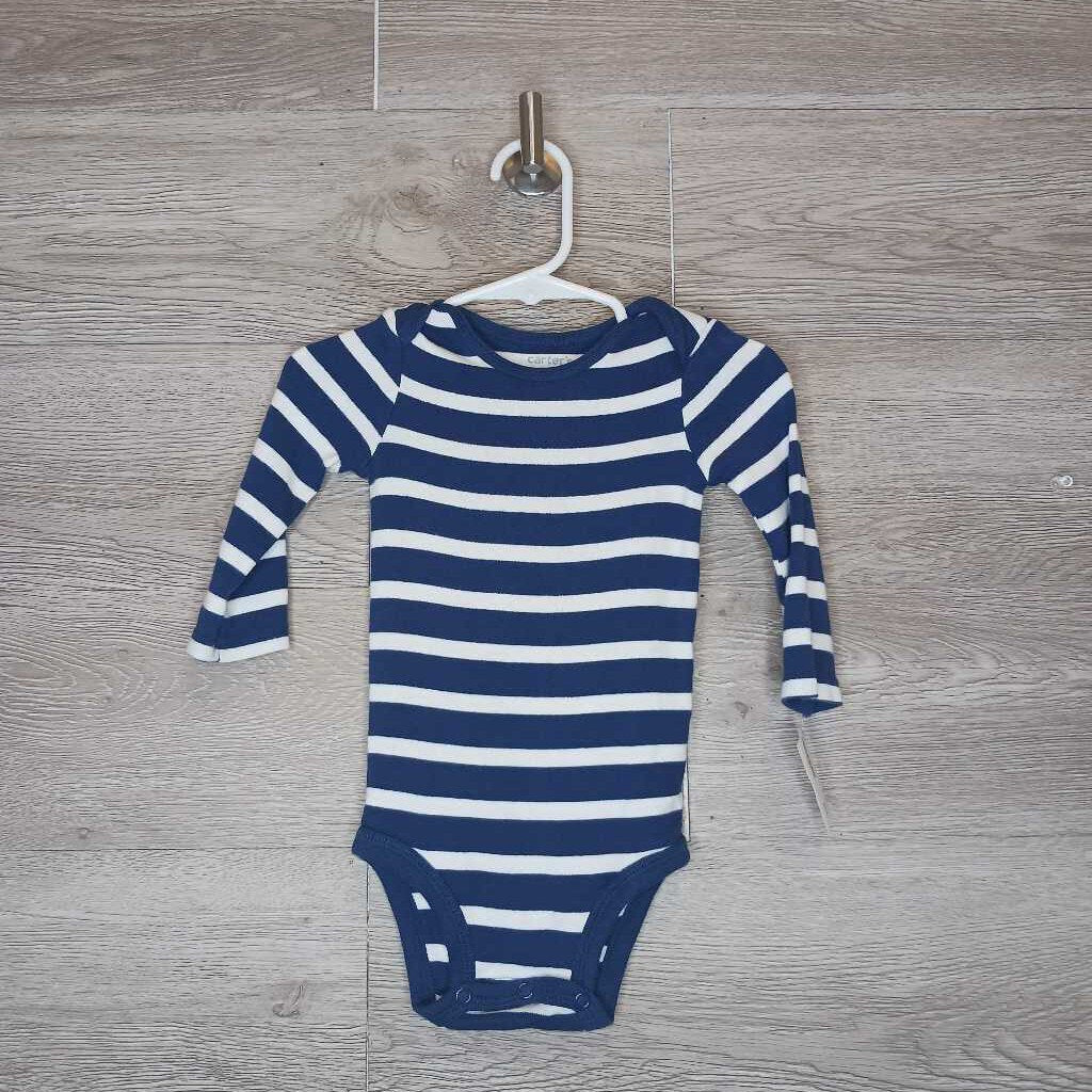 9M: Navy Striped L/S Onesie