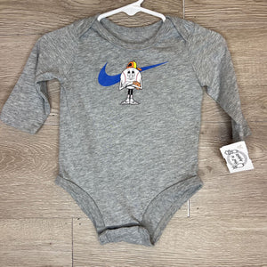 6M: Grey Baseball Logo L/S Onesie