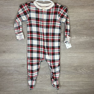 3-6M: Red + White Plaid Zip-Up Pajamas