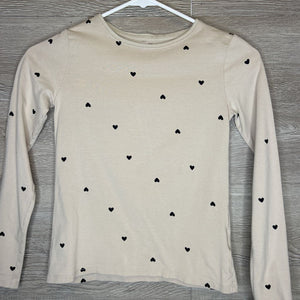 8/10: Beige Black Heart Print Top