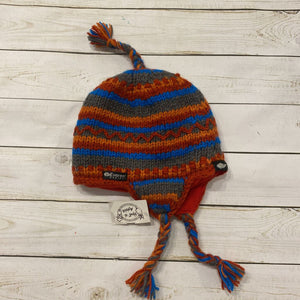 2-4Y: Orange + Grey Pattern Knit Hat