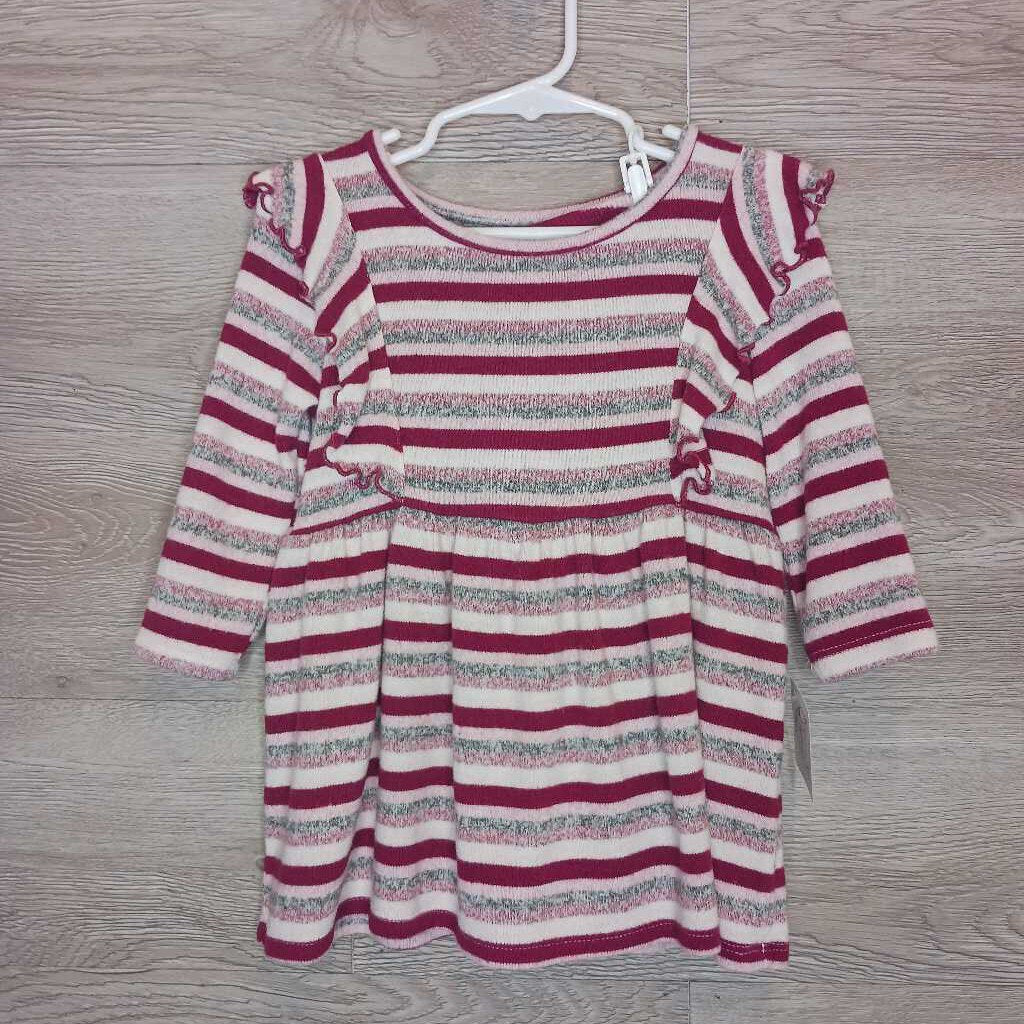 12-18M: Pink Tone Striped Flutter L/S Sweater Dress w/ Bloomers