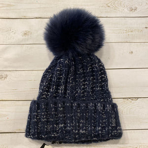 Adult: NWT Navy Knit Faux Fur Pom Beanie