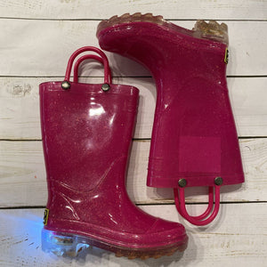 Size 5: Pink Glitter Light Up Rain Boots