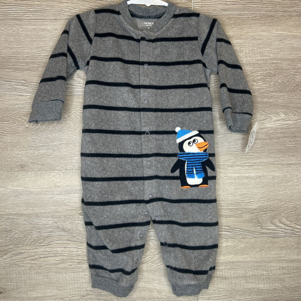 9M: Dark Grey Striped Footless Fleece Pajamas