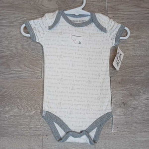 0-3M: White + Grey Word Print Organic Onesie