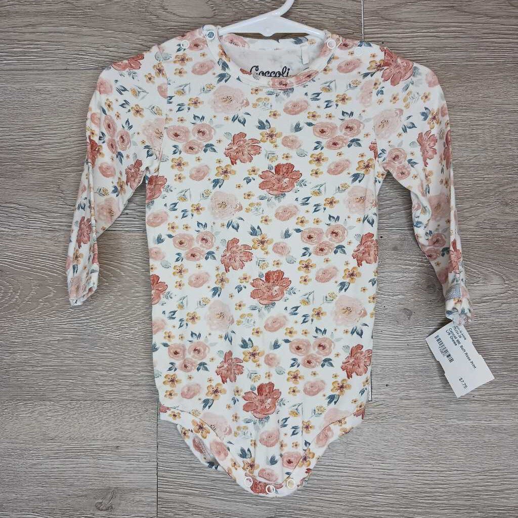 6M: Soft Rose Print L/S Onesie