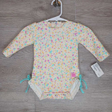 Load image into Gallery viewer, 0-3M: Beige Confetti Ruffle Bottom L/S Rashsuit
