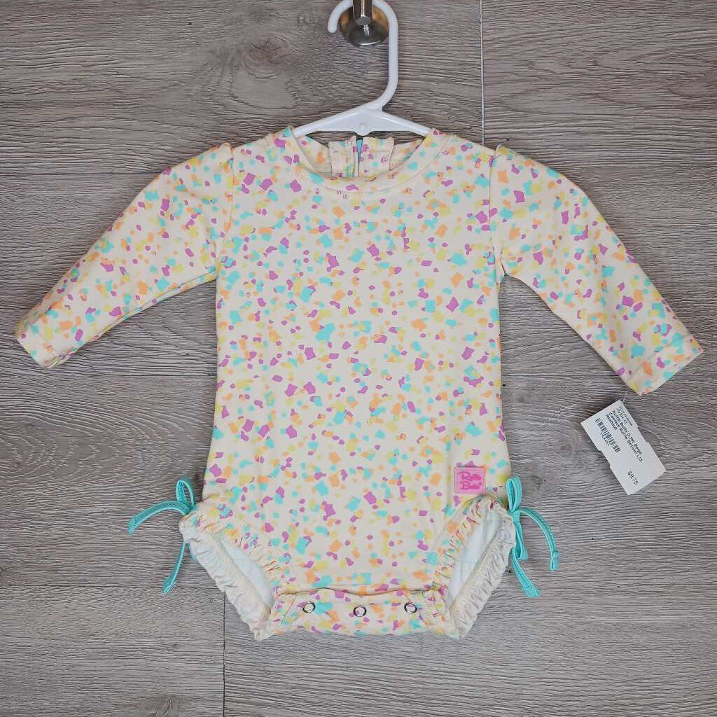 0-3M: Beige Confetti Ruffle Bottom L/S Rashsuit