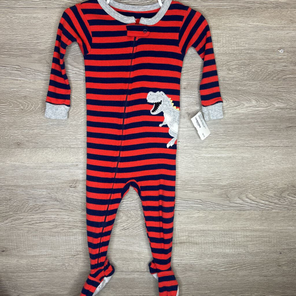 12M: Red + Navy Striped Dino Pajamas