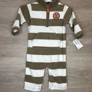 6M: Brown + White Striped Fleece Romper