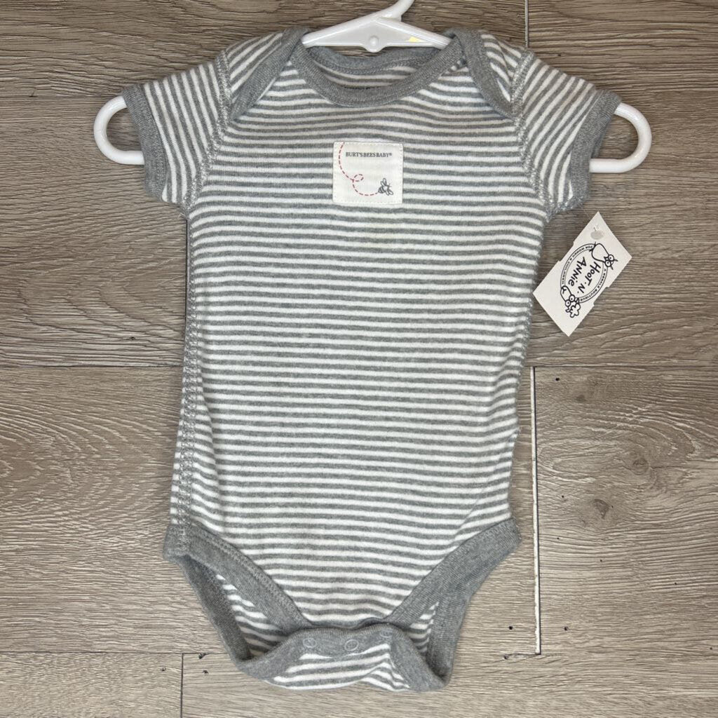 0-3M: Grey Striped Organic Onesie