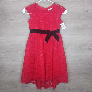 7: Red Lace Floral Dress w/ Black Velour Sash