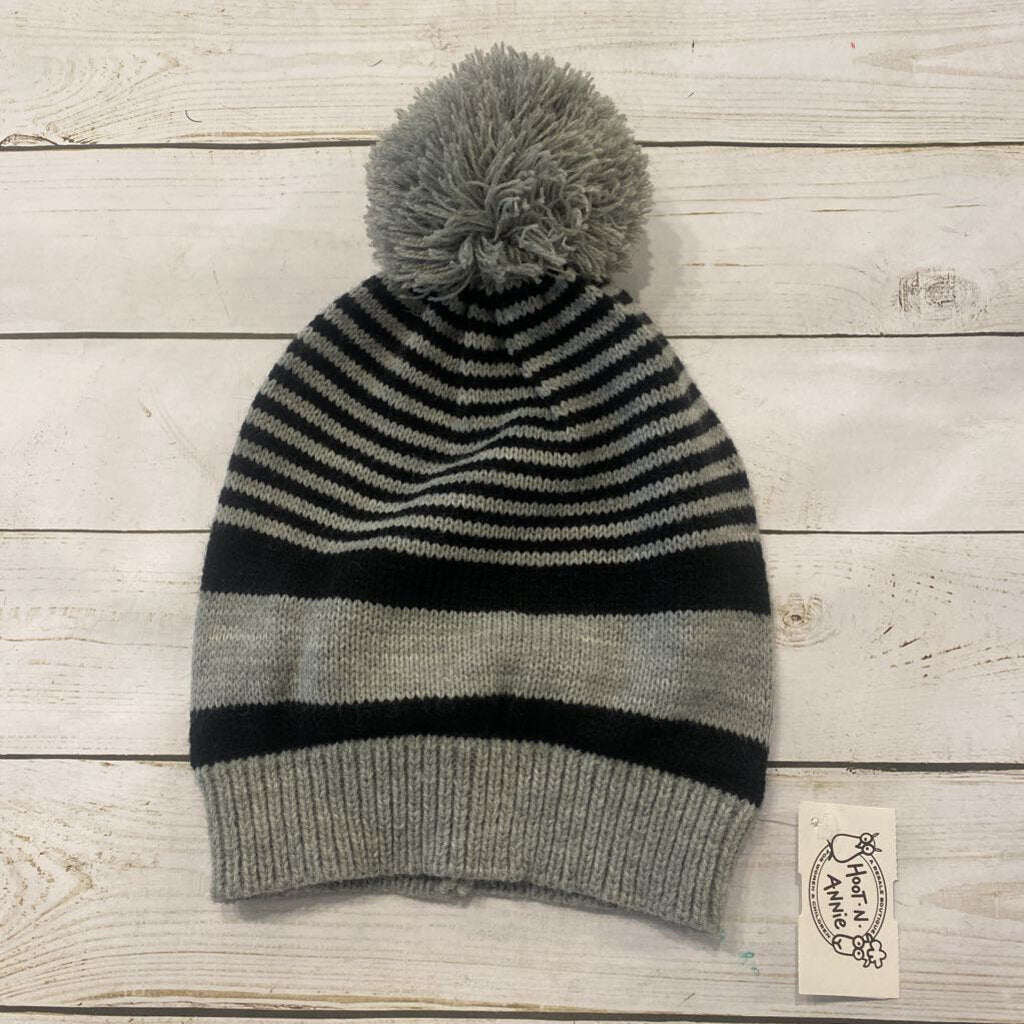 Grey + Black Striped Pom Hat