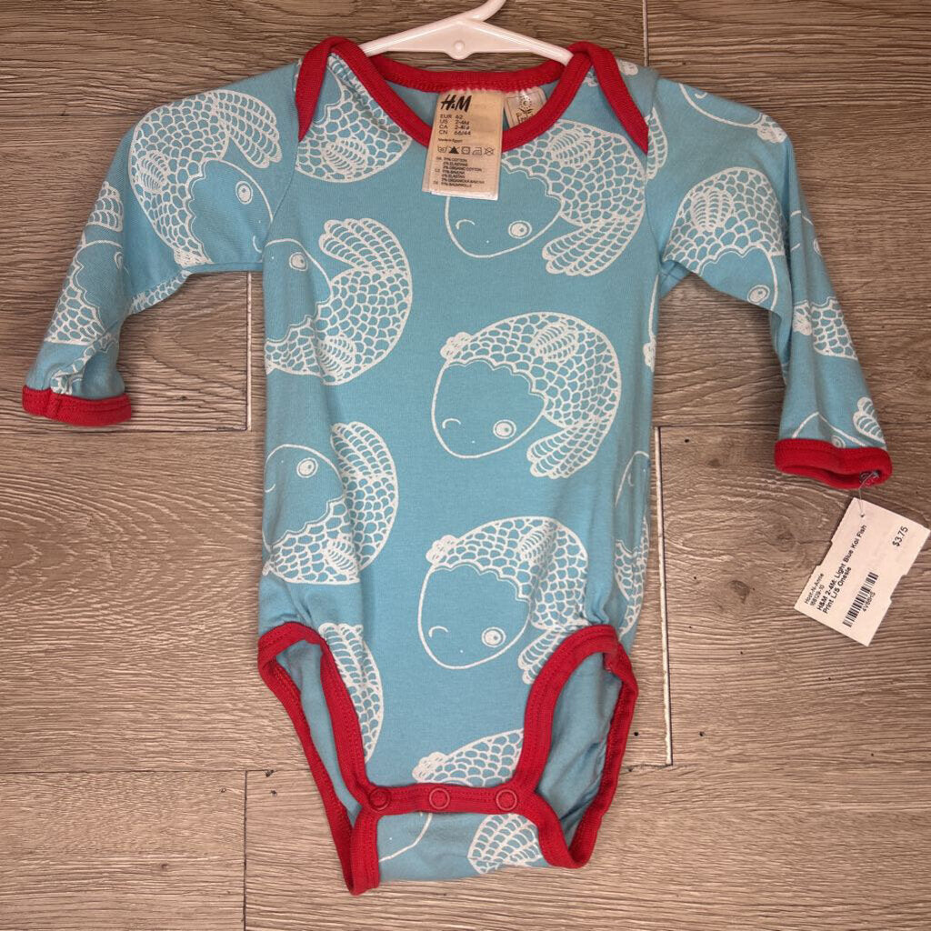 2-4M: Light Blue Koi Fish Print L/S Onesie