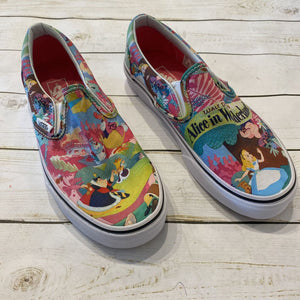 Size 6: Alice in Wonderland Slip-Ons