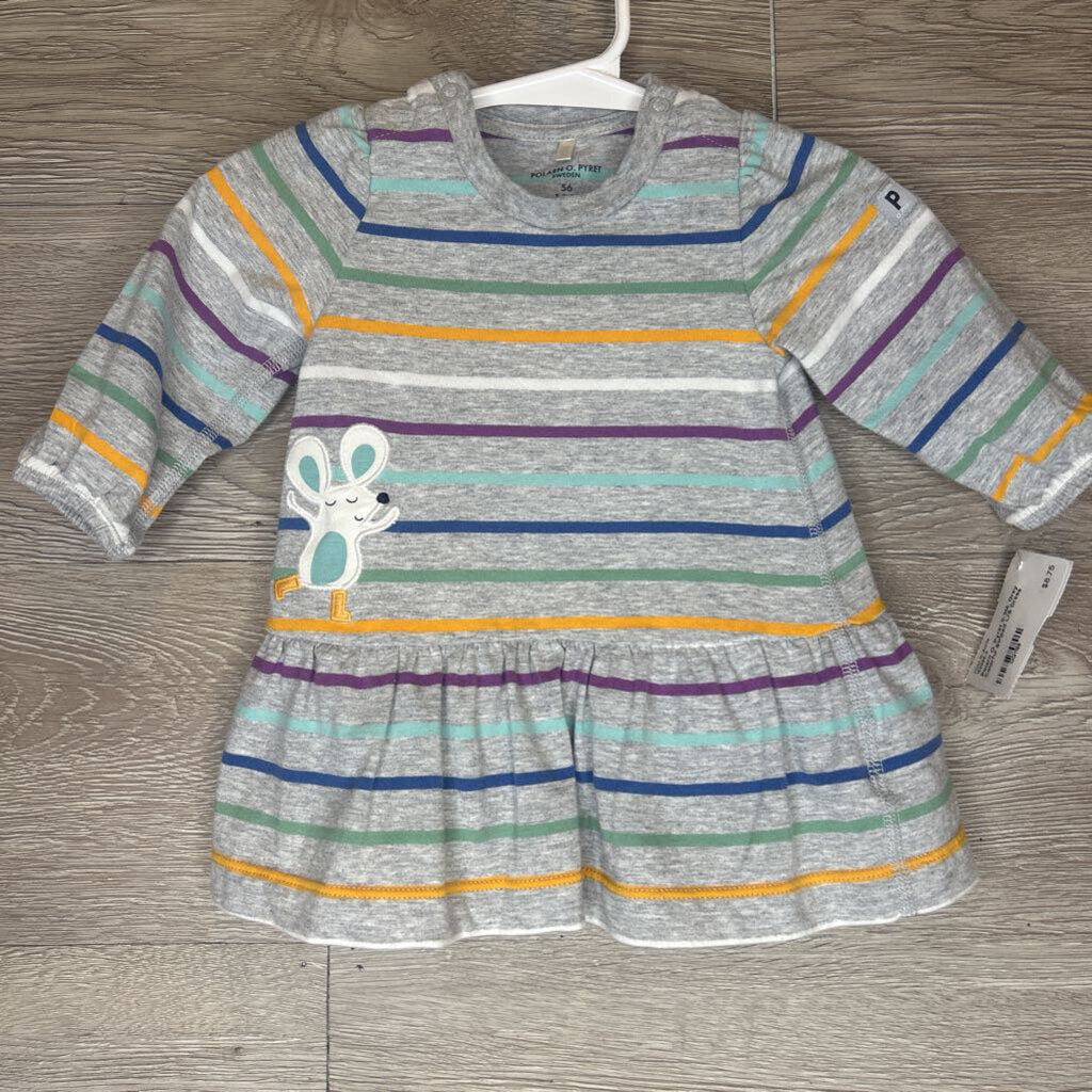 0-3M: Grey Colorful Striped L/S Dress