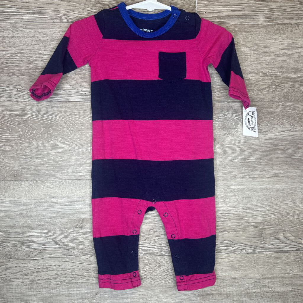 3-6M: Navy + Raspberry Broad Stripe Romper