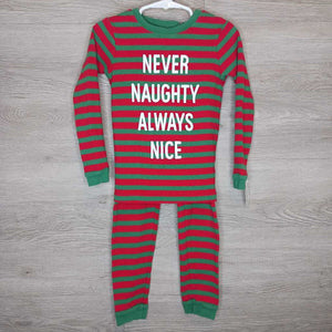 5: Green + Red Striped Never Naughty 2pc Pajamas