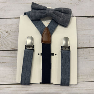 NEW Gymboree Chambray Suspender + Tie Set