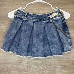 8: Denim Shred Hem Pleated Skirt