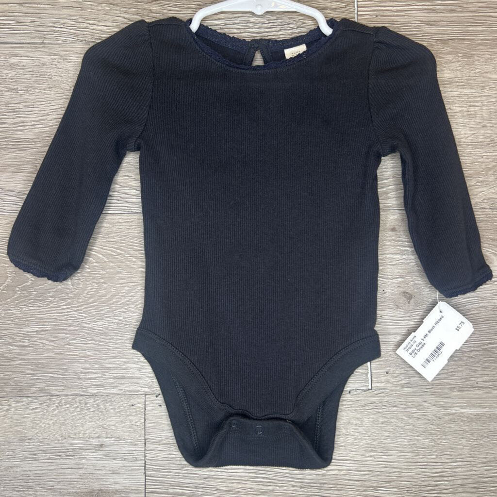 3-6M: Black Ribbed L/S Onesie