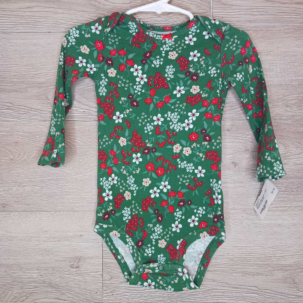 18M: Green + Red Floral L/S Onesie