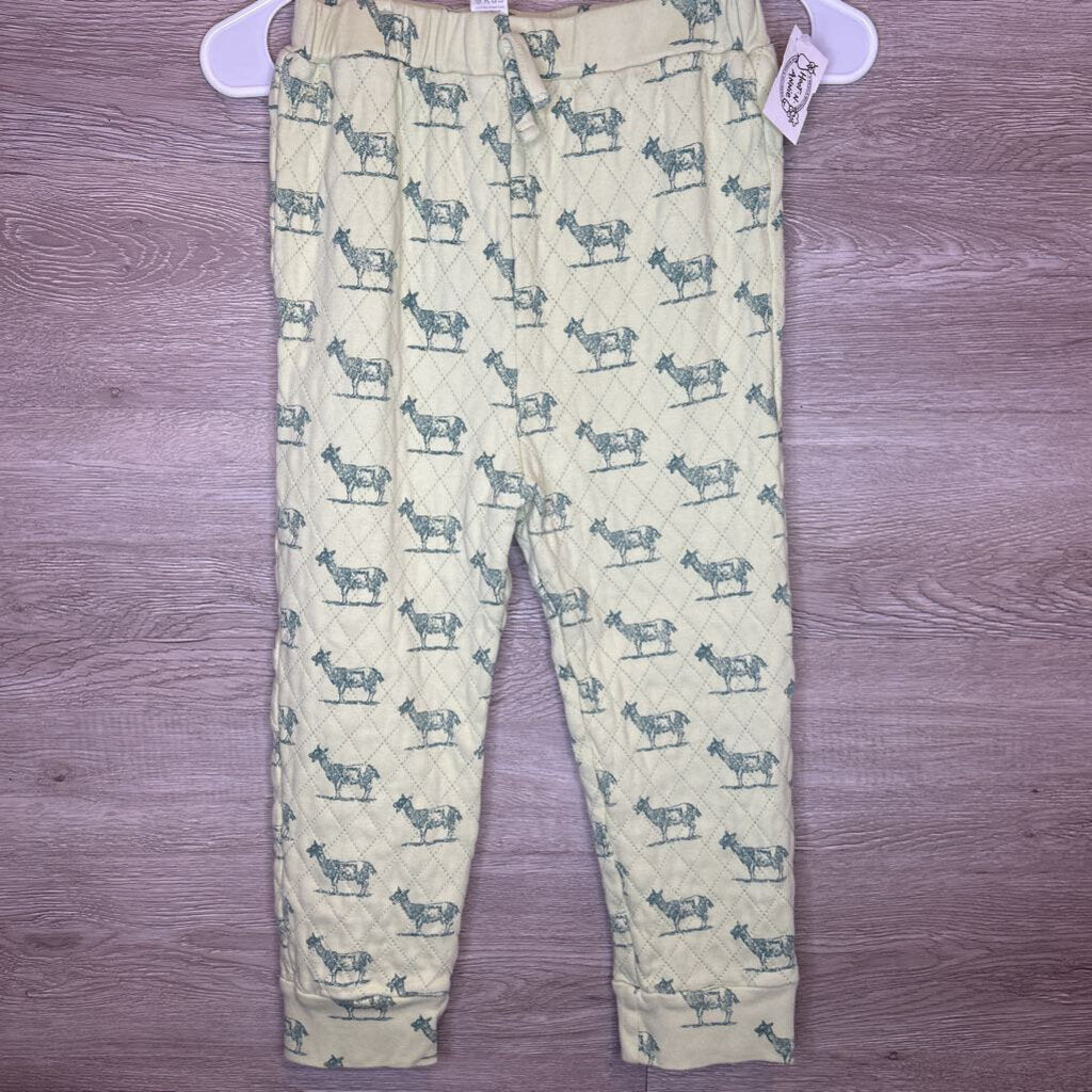 8Y: Light Green Goat Print Quilted Organic Sweatpants