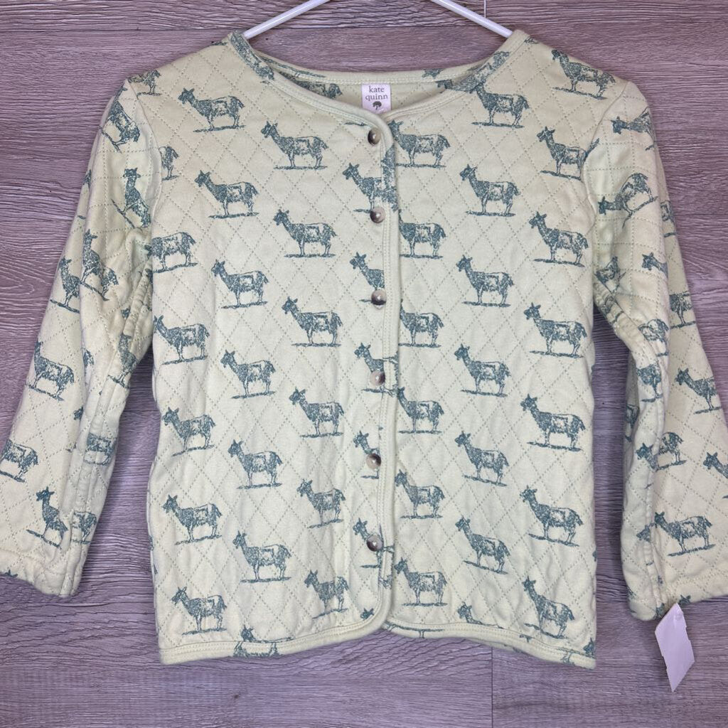 8Y: Light Green Goat Print Quilted Organic Button Up