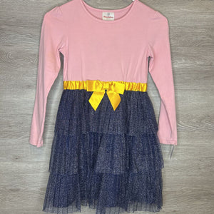 130/8: Pink + Navy Shimmer Tulle L/S Dress *reduced