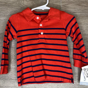 12M: NWT Red + Navy Striped L/S Polo