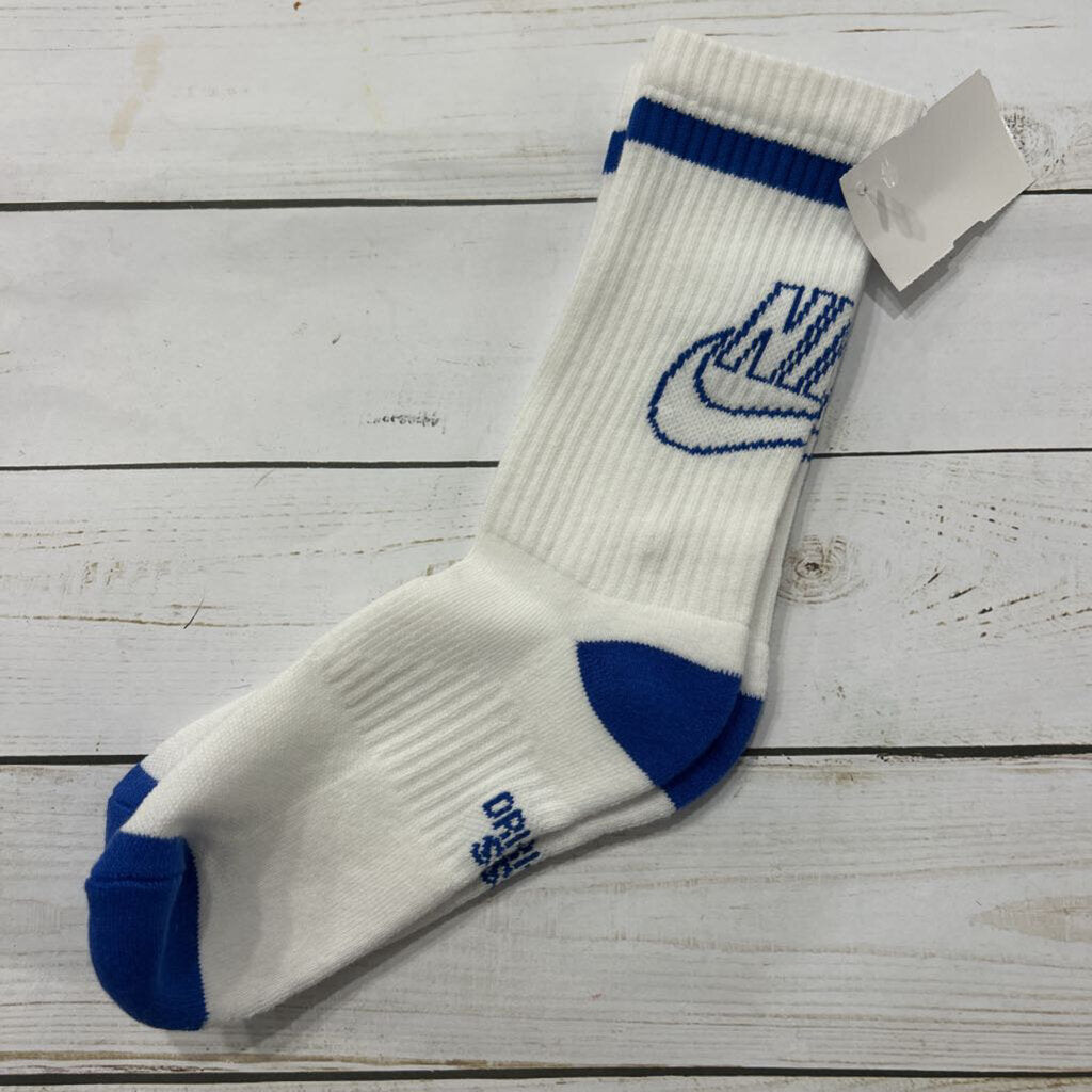 Youth: White + Blue Crew Socks