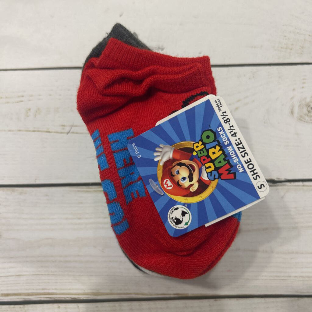 Shoe Size 4.5-8.5: Mario 6pk Ankle Socks