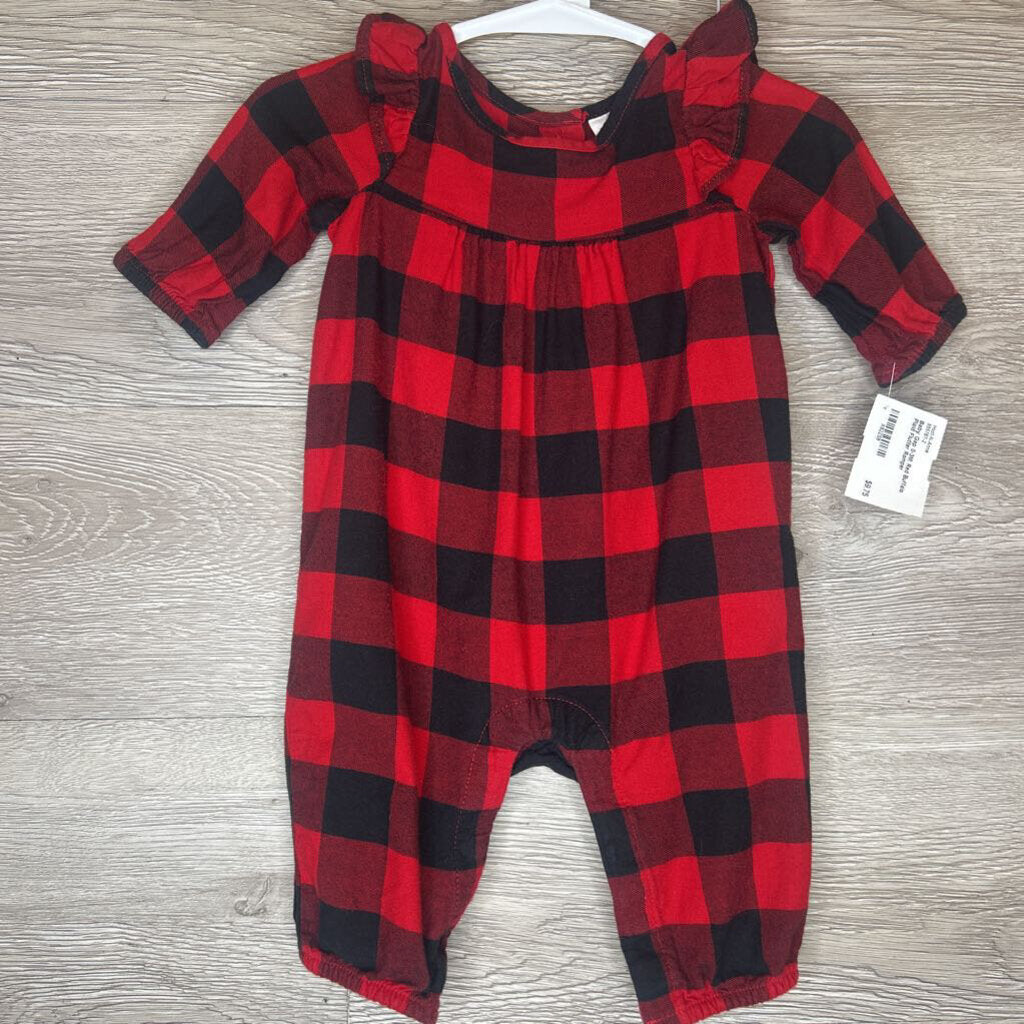 0-3M: Red Buffalo Plaid Flutter Romper