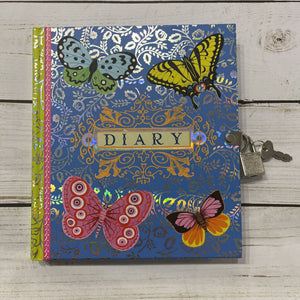 NEW Butterfly Print Diary w/ Key