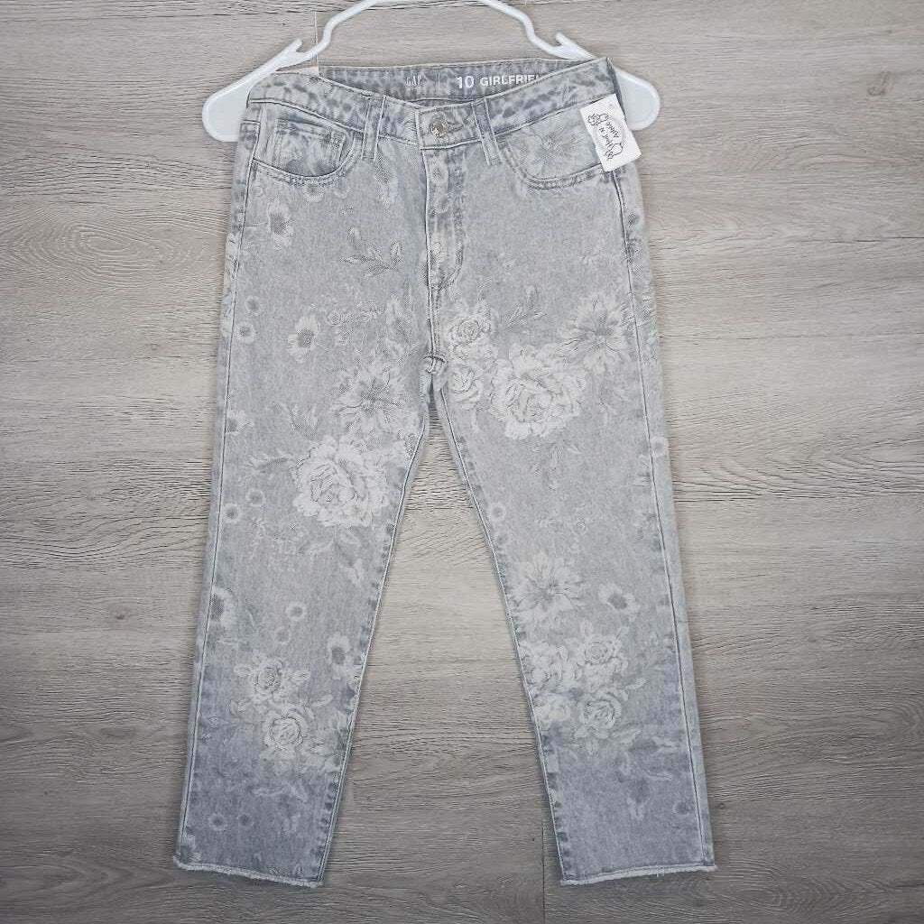 10: NEW Grey Wash Floral Girlfriend Jeans