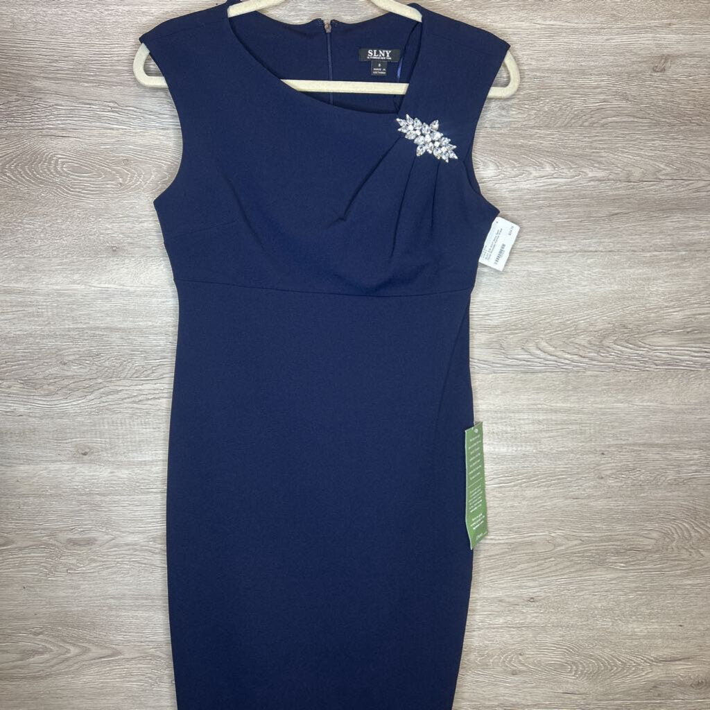 S/6: NWT Navy Gem Detail Shoulder Formal Dress