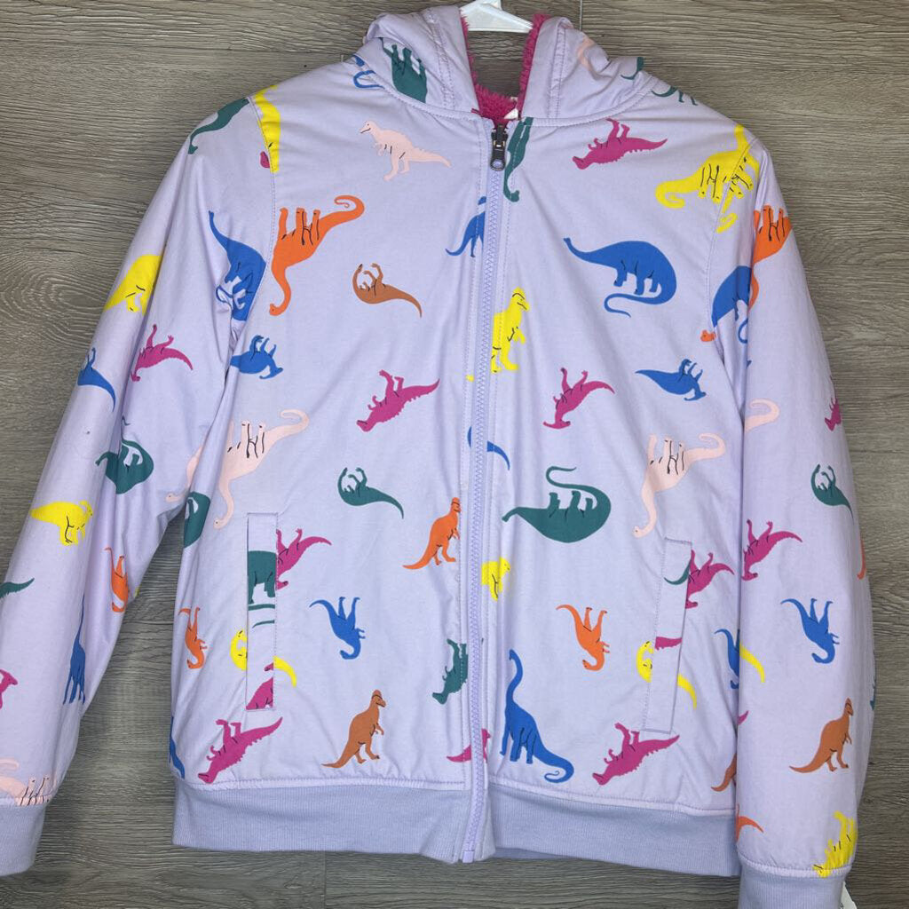 150/12-14: Lavender Colorful Dino Print Reversible Jacket