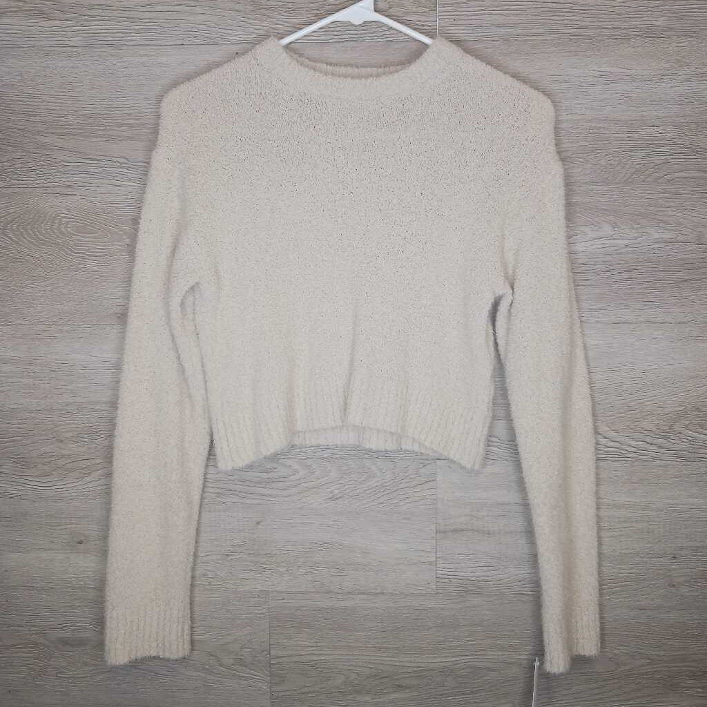 10: Cream Fuzzy Chenille Cropped Sweater