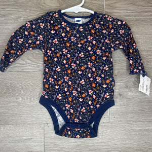 0-3M: Navy Floral Waffle Knit L/S Onesie