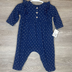 3-6M: Navy Heather Polka Dot Romper