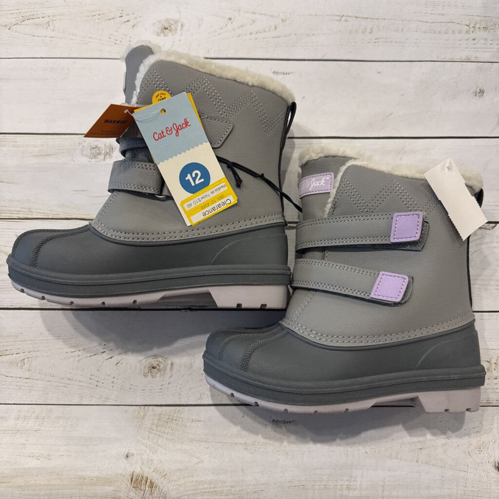 Size 12: NWT Grey Fleece Lined Snow Boots