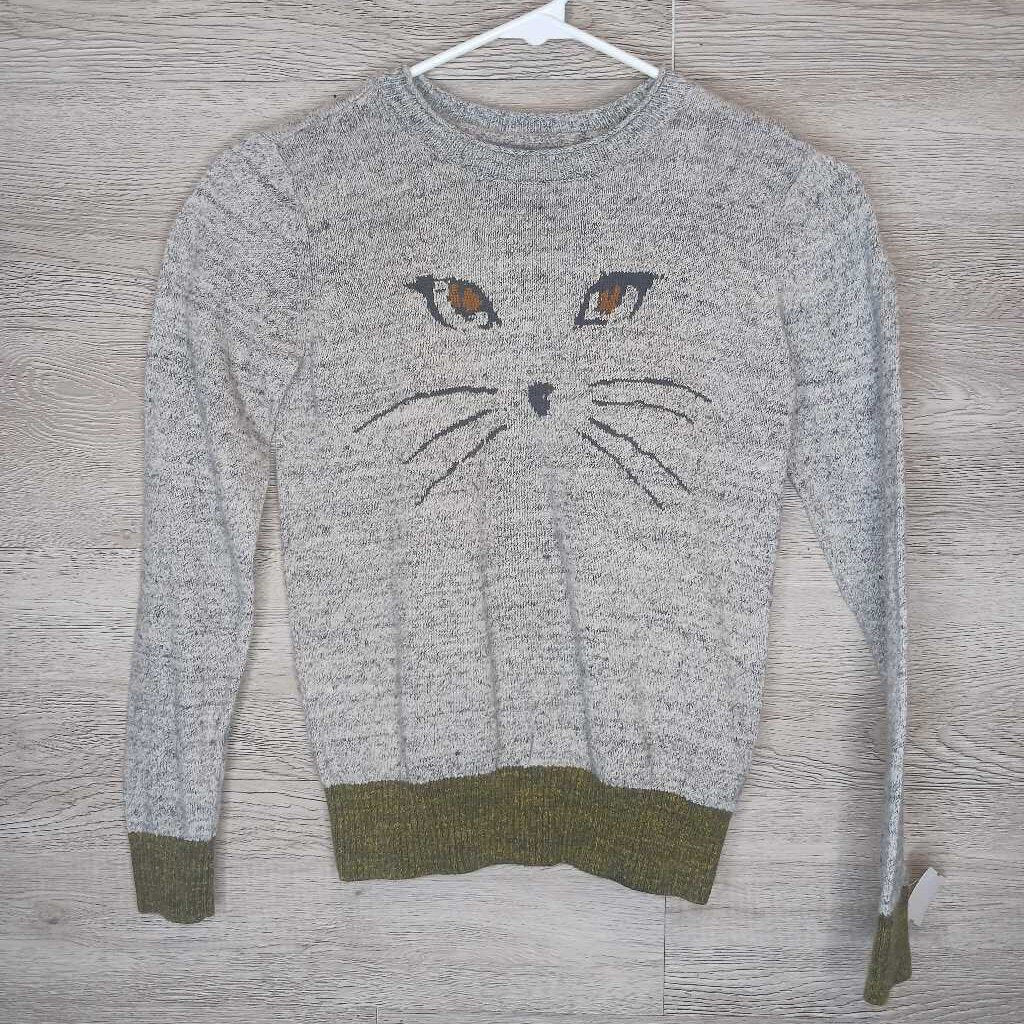 10: Grey Heather Kitty Face Sweater