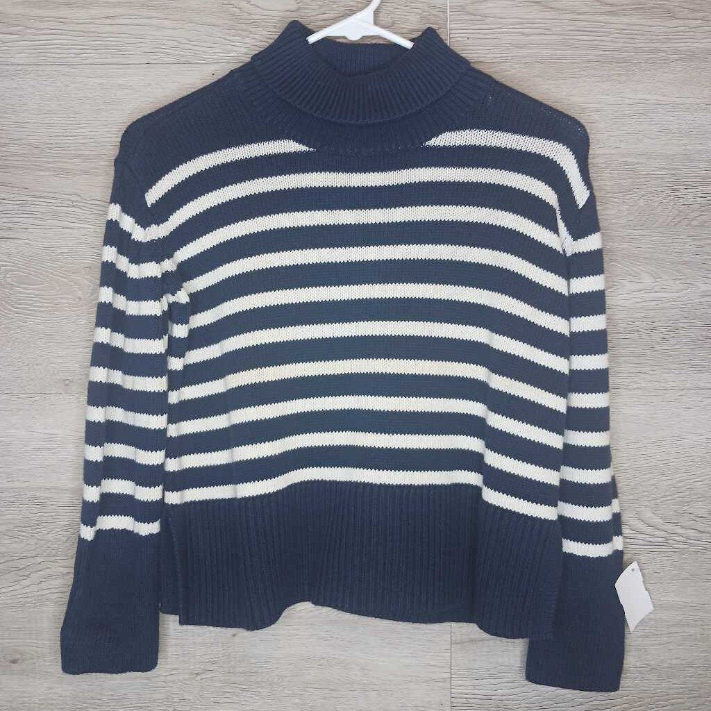 8: Navy + White Striped Turtleneck Sweater